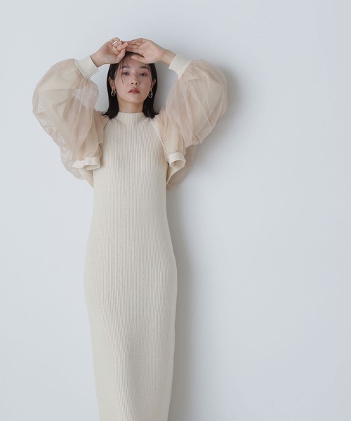 NATURAL BEAUTY BASIC（ナチュラルビューティーベーシック）の「◇チュールカーデ＆ニットワンピセット（ワンピース・レディース・グレー系その他/ホワイト系その他・MEDIUM/P/S）」の6枚目の写真