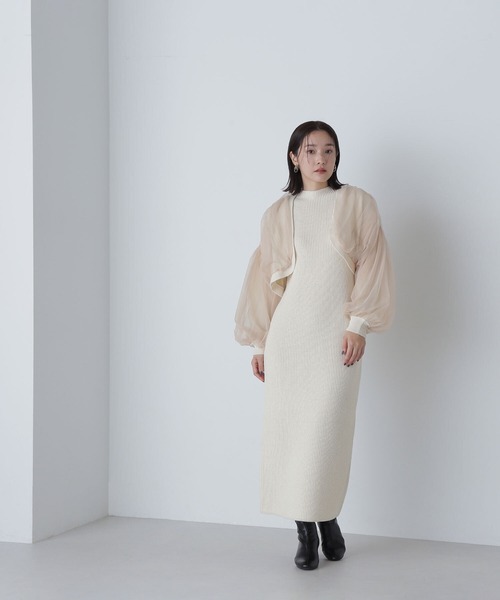 NATURAL BEAUTY BASIC（ナチュラルビューティーベーシック）の「◇チュールカーデ＆ニットワンピセット（ワンピース・レディース・グレー系その他/ホワイト系その他・MEDIUM/P/S）」の9枚目の写真