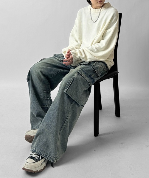 Confirm(コンファーム)の「AW ルーズシルエット 畦編みアクリルニット / ソフトコットンタッチモールニット マルチスタイリング クルーネックプルオーバー ベーシックニット ユニセックス【Confirm】(ニット/セーター・メンズ・ブラック/サックスブルー/ブラック系その他2/ブルー系その他2/ワイン/ブルー/イエロー系その他2/ホワイト系その他2/ベージュ系その他2/オレンジ系その他2/ホワイト/ミント・M/L/S)」の13枚目の写真