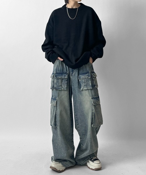 Confirm(コンファーム)の「AW ルーズシルエット 畦編みアクリルニット / ソフトコットンタッチモールニット マルチスタイリング クルーネックプルオーバー ベーシックニット ユニセックス【Confirm】(ニット/セーター・メンズ・ブラック/サックスブルー/ブラック系その他2/ブルー系その他2/ワイン/ブルー/イエロー系その他2/ホワイト系その他2/ベージュ系その他2/オレンジ系その他2/ホワイト/ミント・M/L/S)」の16枚目の写真