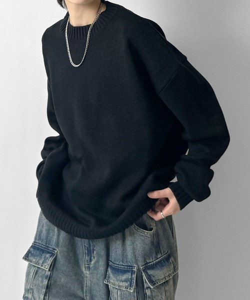 Confirm(コンファーム)の「AW ルーズシルエット 畦編みアクリルニット / ソフトコットンタッチモールニット マルチスタイリング クルーネックプルオーバー ベーシックニット ユニセックス【Confirm】(ニット/セーター・メンズ・ブラック/サックスブルー/ブラック系その他2/ブルー系その他2/ワイン/ブルー/イエロー系その他2/ホワイト系その他2/ベージュ系その他2/オレンジ系その他2/ホワイト/ミント・M/L/S)」の17枚目の写真