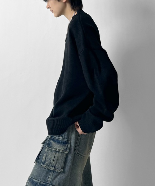 Confirm(コンファーム)の「AW ルーズシルエット 畦編みアクリルニット / ソフトコットンタッチモールニット マルチスタイリング クルーネックプルオーバー ベーシックニット ユニセックス【Confirm】(ニット/セーター・メンズ・ブラック/サックスブルー/ブラック系その他2/ブルー系その他2/ワイン/ブルー/イエロー系その他2/ホワイト系その他2/ベージュ系その他2/オレンジ系その他2/ホワイト/ミント・M/L/S)」の18枚目の写真