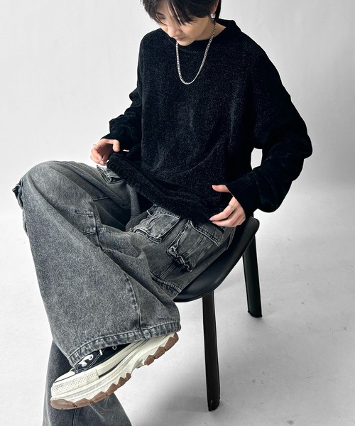 Confirm(コンファーム)の「AW ルーズシルエット 畦編みアクリルニット / ソフトコットンタッチモールニット マルチスタイリング クルーネックプルオーバー ベーシックニット ユニセックス【Confirm】(ニット/セーター・メンズ・ブラック/サックスブルー/ブラック系その他2/ブルー系その他2/ワイン/ブルー/イエロー系その他2/ホワイト系その他2/ベージュ系その他2/オレンジ系その他2/ホワイト/ミント・M/L/S)」の20枚目の写真