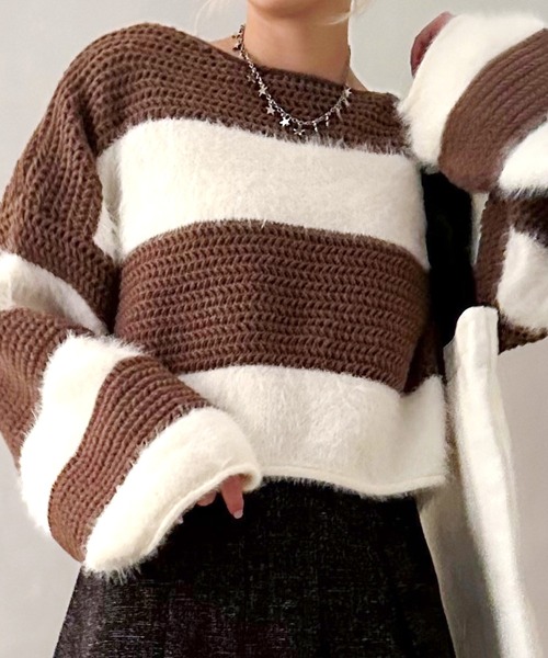 SpRay（スプレイ）の「シャギーボーダークロップドニット（ニット/セーター・レディース・ブラック/ブラウン/カーキ/グレー・FREE）」の19枚目の写真