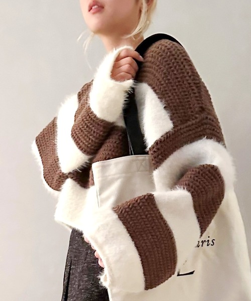 SpRay（スプレイ）の「シャギーボーダークロップドニット（ニット/セーター・レディース・ブラック/ブラウン/カーキ/グレー・FREE）」の20枚目の写真