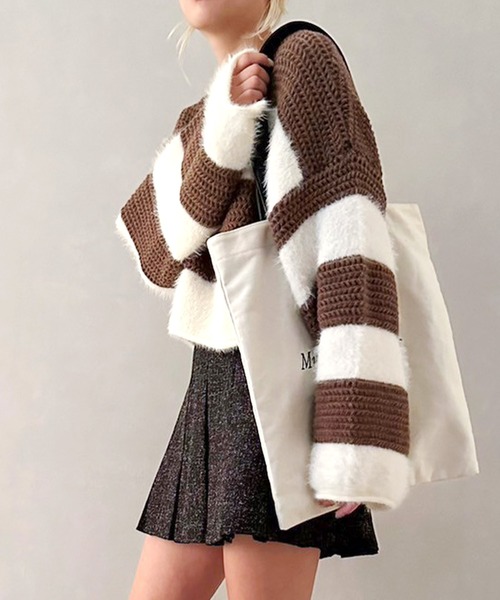 SpRay（スプレイ）の「シャギーボーダークロップドニット（ニット/セーター・レディース・ブラック/ブラウン/カーキ/グレー・FREE）」の21枚目の写真