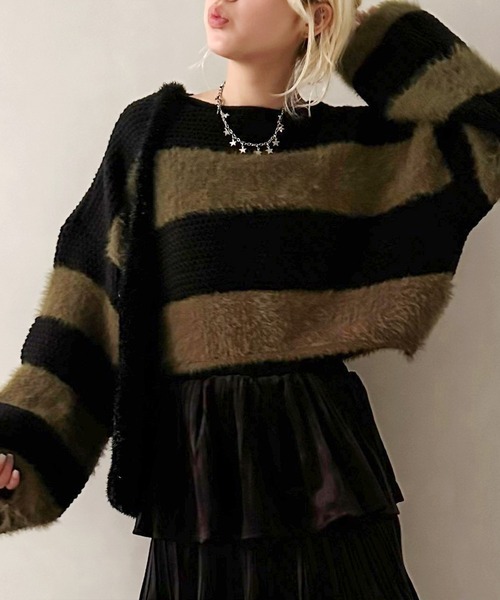 SpRay（スプレイ）の「シャギーボーダークロップドニット（ニット/セーター・レディース・ブラック/ブラウン/カーキ/グレー・FREE）」の11枚目の写真