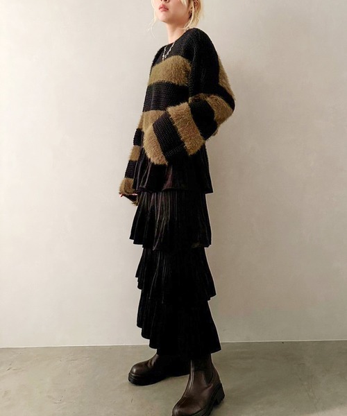 SpRay（スプレイ）の「シャギーボーダークロップドニット（ニット/セーター・レディース・ブラック/ブラウン/カーキ/グレー・FREE）」の12枚目の写真