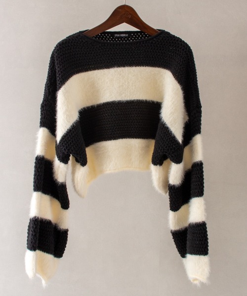 SpRay（スプレイ）の「シャギーボーダークロップドニット（ニット/セーター・レディース・ブラック/ブラウン/カーキ/グレー・FREE）」の15枚目の写真