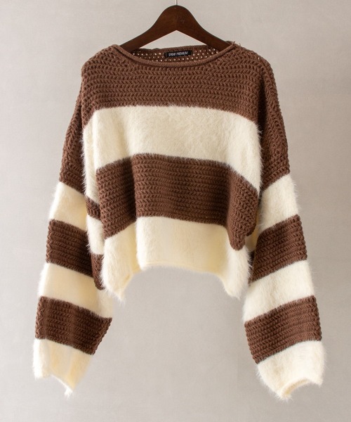 SpRay（スプレイ）の「シャギーボーダークロップドニット（ニット/セーター・レディース・ブラック/ブラウン/カーキ/グレー・FREE）」の16枚目の写真