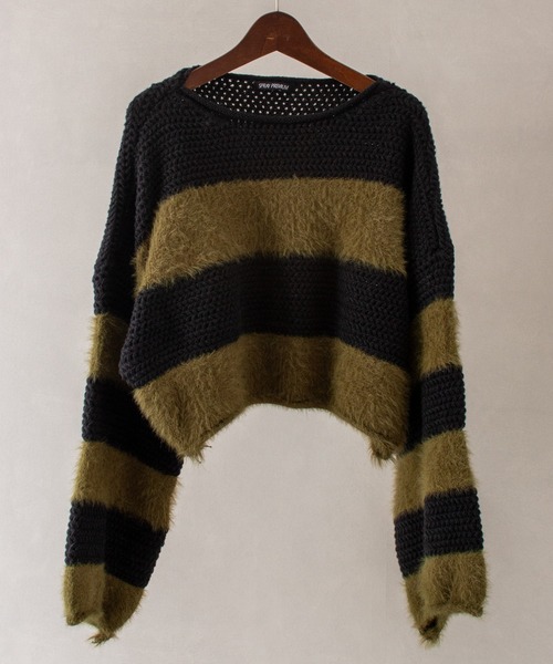 SpRay（スプレイ）の「シャギーボーダークロップドニット（ニット