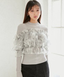 チュールオフショルドッキングニットプルオーバー