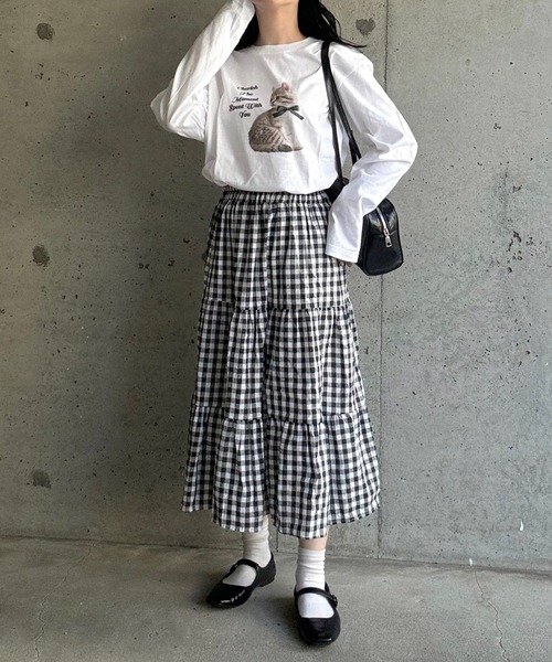 merrylatte（メリーラテ）の「ねこリボン英字プリントロングTシャツ（Tシャツ/カットソー・レディース・ホワイト・MEDIUM/LARGE/SMALL）」の6枚目の写真