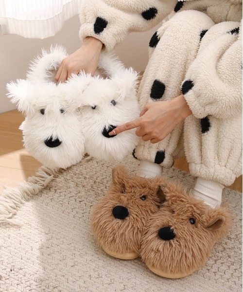 WEGO(ウィゴー)の「WEGO/ドッグファースリッパ/サンダルルームシューズ(ルームシューズ/スリッパ・レディース・ホワイト/ベージュ・LARGE/MEDIUM)」の4枚目の写真