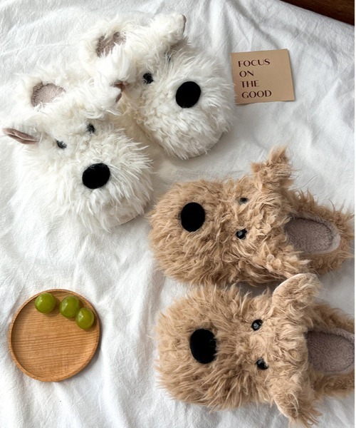 WEGO(ウィゴー)の「WEGO/ドッグファースリッパ/サンダルルームシューズ(ルームシューズ/スリッパ・レディース・ホワイト/ベージュ・LARGE/MEDIUM)」の3枚目の写真