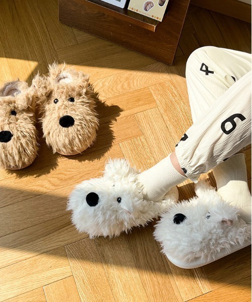 WEGO(ウィゴー)の「WEGO/ドッグファースリッパ/サンダルルームシューズ(ルームシューズ/スリッパ・レディース・ホワイト/ベージュ・LARGE/MEDIUM)」の5枚目の写真