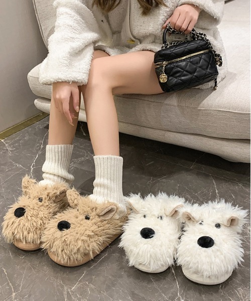 WEGO(ウィゴー)の「WEGO/ドッグファースリッパ/サンダルルームシューズ(ルームシューズ/スリッパ・レディース・ホワイト/ベージュ・LARGE/MEDIUM)」の9枚目の写真