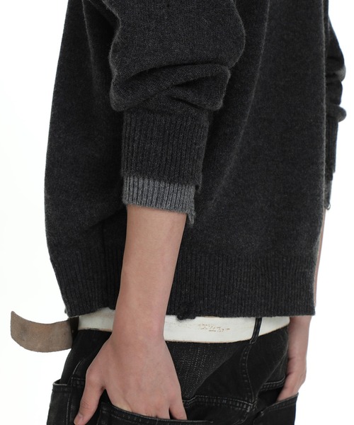 MASONPRINCE（メイソンプリンス）の「レイヤードデザイン ダメージ加工 ニット MY2137【MASONPRINCE】（ニット/セーター・メンズ・ネイビー/レッド/グレー・L/M/S）」の4枚目の写真