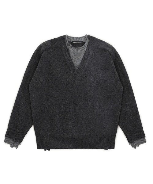 MASONPRINCE（メイソンプリンス）の「レイヤードデザイン ダメージ加工 ニット MY2137【MASONPRINCE】（ニット/セーター・メンズ・ネイビー/レッド/グレー・L/M/S）」の5枚目の写真