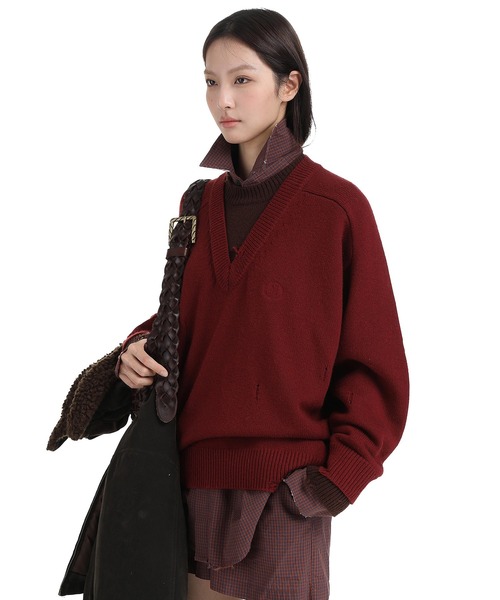 MASONPRINCE（メイソンプリンス）の「レイヤードデザイン ダメージ加工 ニット MY2137【MASONPRINCE】（ニット/セーター・メンズ・ネイビー/レッド/グレー・L/M/S）」の11枚目の写真