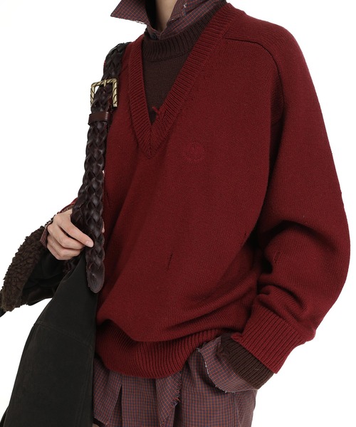 MASONPRINCE（メイソンプリンス）の「レイヤードデザイン ダメージ加工 ニット MY2137【MASONPRINCE】（ニット/セーター・メンズ・ネイビー/レッド/グレー・L/M/S）」の13枚目の写真