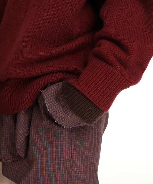 MASONPRINCE（メイソンプリンス）の「レイヤードデザイン ダメージ加工 ニット MY2137【MASONPRINCE】（ニット/セーター・メンズ・ネイビー/レッド/グレー・L/M/S）」の15枚目の写真