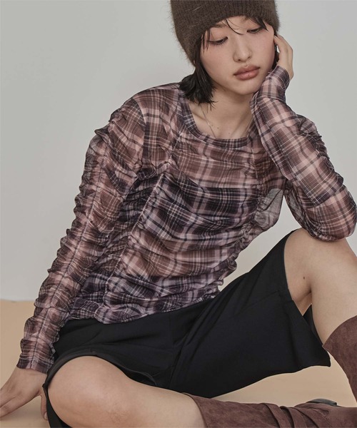 miette（ミエット）の「シャーリングシアートップス（Tシャツ/カットソー・レディース・グリーン/ブルー/アイボリー/ネイビー/ピンク/オリーブ・FREE）」の6枚目の写真