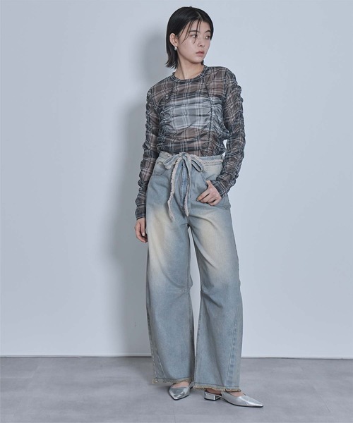 miette（ミエット）の「シャーリングシアートップス（Tシャツ/カットソー・レディース・グリーン/ブルー/アイボリー/ネイビー/ピンク/オリーブ・FREE）」の12枚目の写真