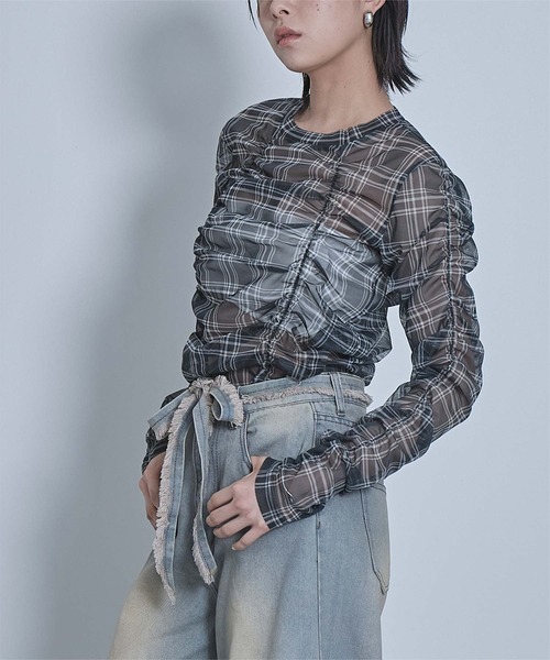 miette（ミエット）の「シャーリングシアートップス（Tシャツ/カットソー・レディース・グリーン/ブルー/アイボリー/ネイビー/ピンク/オリーブ・FREE）」の16枚目の写真