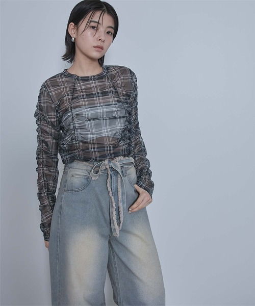 MUUET ミュエット　コットン　シアートップス　藍染　未使用 MUUET ミュエットコットンシアートップス藍染未使用