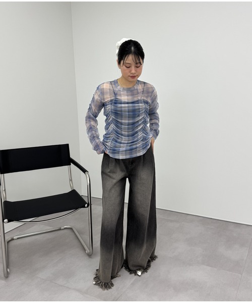 MUUET ミュエット　コットン　シアートップス　藍染　未使用 MUUET ミュエットコットンシアートップス藍染未使用