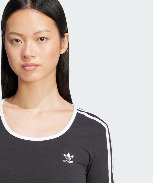 adidas（アディダス）の「アディカラー スリーストライプス 長袖クロップTシャツ / ロンT / アディダスオリジナルス adidas Originals（Tシャツ/カットソー・レディース・ブラック/ホワイト・LARGE/X-LARGE/SMALL/MEDIUM/XX-LARGE/X-SMALL）」の7枚目の写真