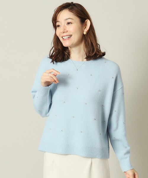 ITS'DEMO(イッツデモ)の「◆【手洗い可】ビジュー付きニット(ニット/セーター・レディース・グレー/オフホワイト/サックスブルー/ブラック・00)」の4枚目の写真