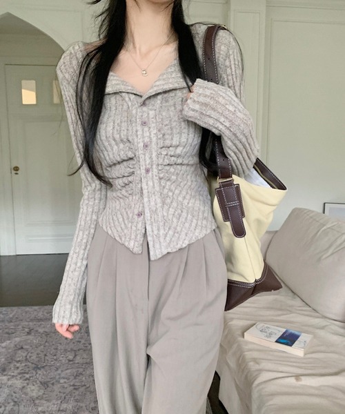 Nia（ニア）の「Nia(ニア)/襟付きギャザーカットソー（Tシャツ/カットソー・レディース・グレー/ピンク/ベージュ・MEDIUM/LARGE/SMALL）」の7枚目の写真