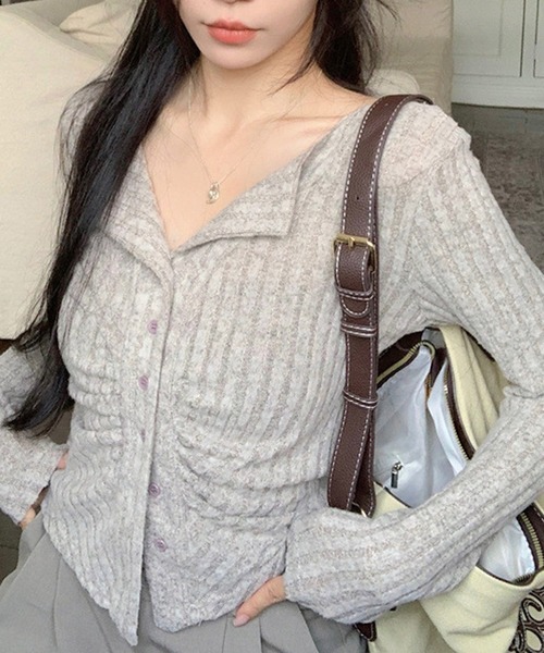 Nia（ニア）の「Nia(ニア)/襟付きギャザーカットソー（Tシャツ/カットソー・レディース・グレー/ピンク/ベージュ・MEDIUM/LARGE/SMALL）」の9枚目の写真