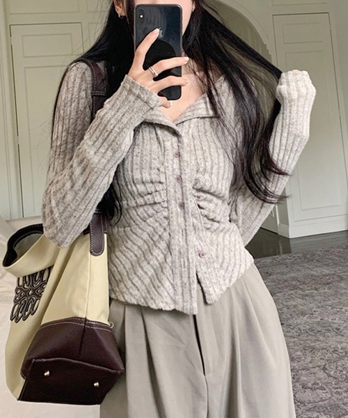Nia（ニア）の「Nia(ニア)/襟付きギャザーカットソー（Tシャツ/カットソー・レディース・グレー/ピンク/ベージュ・MEDIUM/LARGE/SMALL）」の10枚目の写真