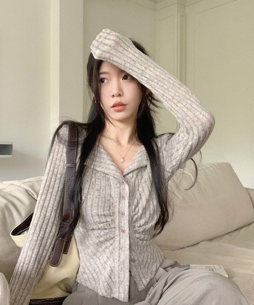 Nia（ニア）の「Nia(ニア)/襟付きギャザーカットソー（Tシャツ/カットソー・レディース・グレー/ピンク/ベージュ・MEDIUM/LARGE/SMALL）」の16枚目の写真