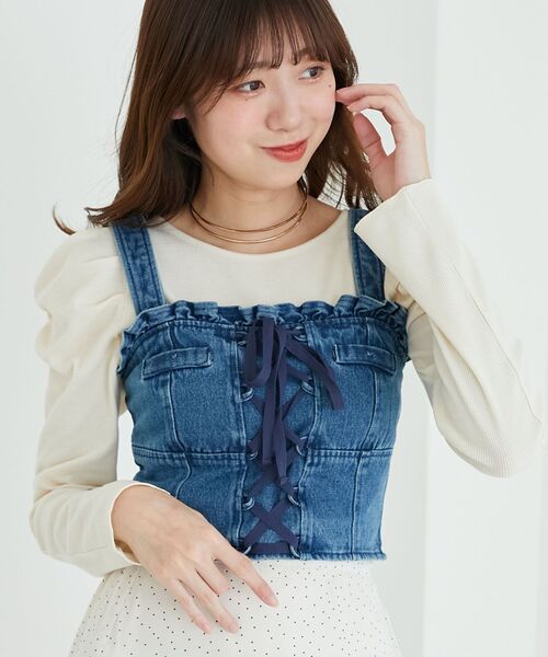 MAJESTIC LEGON(マジェスティックレゴン)の「クルーネックパワショルリブトップス(Tシャツ/カットソー・レディース・ブラック/アイボリー・MEDIUM)」の15枚目の写真
