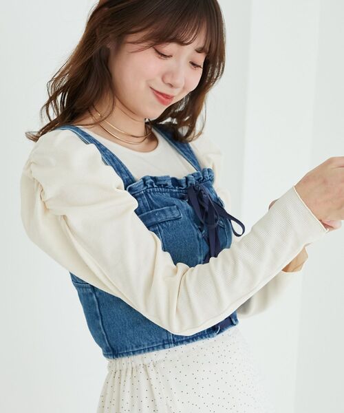 MAJESTIC LEGON(マジェスティックレゴン)の「クルーネックパワショルリブトップス(Tシャツ/カットソー・レディース・ブラック/アイボリー・MEDIUM)」の16枚目の写真