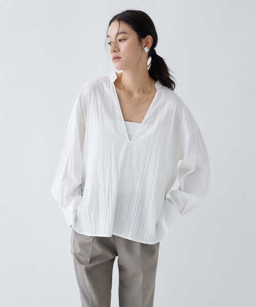 cloenc（クロエンス）の「【手洗い可】スキッパーシャツブラウス（シャツ/ブラウス・レディース・ホワイト/グレー/ピンク・02）」の9枚目の写真