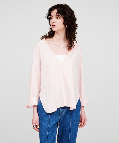 cloenc（クロエンス）の「【手洗い可】スキッパーシャツブラウス（シャツ/ブラウス・レディース・ホワイト/グレー/ピンク・02）」の3枚目の写真