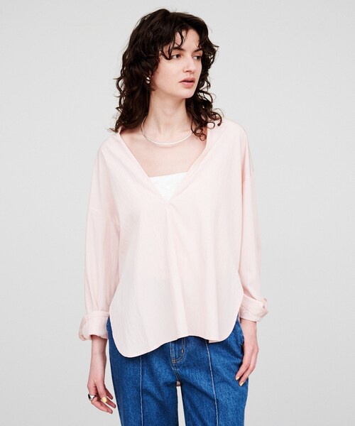 cloenc（クロエンス）の「【手洗い可】スキッパーシャツブラウス（シャツ/ブラウス・レディース・ホワイト/グレー/ピンク・02）」の4枚目の写真