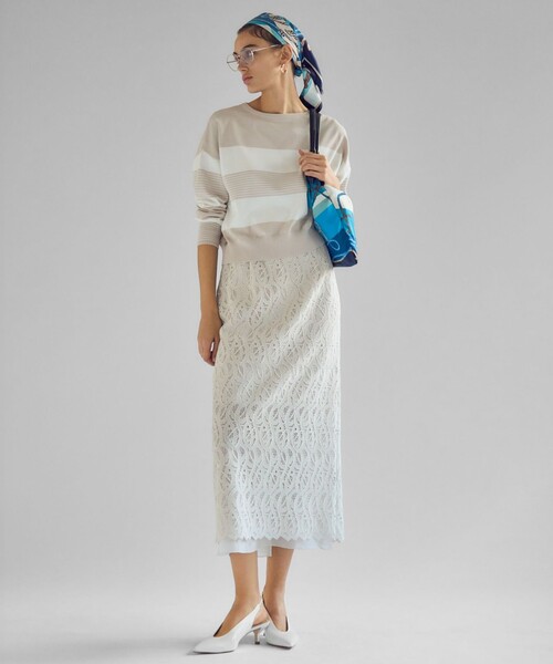 23区 L(ニジュウサンクオオキイサイズ)の「【洗える】ジオメトリックレース Iライン スカート(スカート・レディース・ベージュ系/ブラウン系・44/46/48/50)」の4枚目の写真