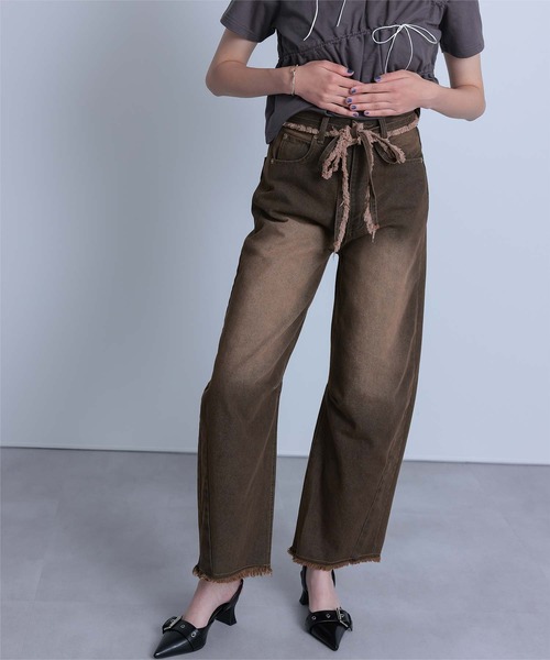 miette（ミエット）の「ウエストリボンカーブラインデニムパンツ（デニムパンツ・レディース・ライトブルー/ブラウン・S/M）」の6枚目の写真