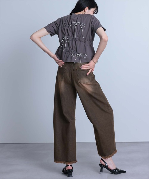 miette（ミエット）の「ウエストリボンカーブラインデニムパンツ（デニムパンツ・レディース・ライトブルー/ブラウン・S/M）」の7枚目の写真