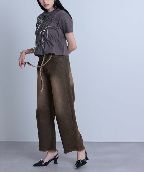 miette（ミエット）の「ウエストリボンカーブラインデニムパンツ（デニムパンツ・レディース・ライトブルー/ブラウン・S/M）」の9枚目の写真