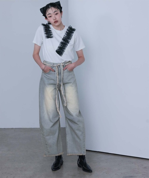 miette（ミエット）の「ウエストリボンカーブラインデニムパンツ（デニムパンツ・レディース・ライトブルー/ブラウン・S/M）」の10枚目の写真