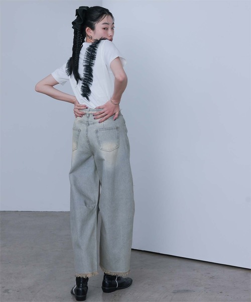 miette（ミエット）の「ウエストリボンカーブラインデニムパンツ（デニムパンツ・レディース・ライトブルー/ブラウン・S/M）」の11枚目の写真