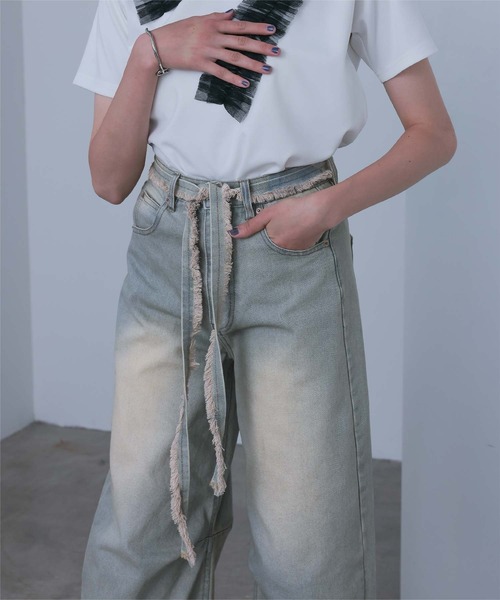 miette（ミエット）の「ウエストリボンカーブラインデニムパンツ（デニムパンツ・レディース・ライトブルー/ブラウン・S/M）」の12枚目の写真