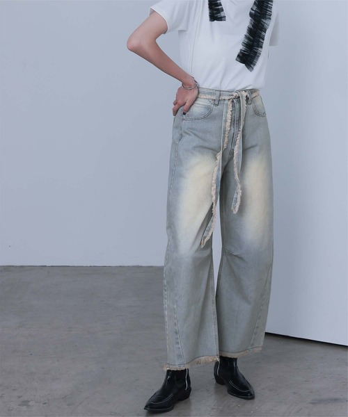 miette（ミエット）の「ウエストリボンカーブラインデニムパンツ（デニムパンツ・レディース・ライトブルー/ブラウン・S/M）」の13枚目の写真